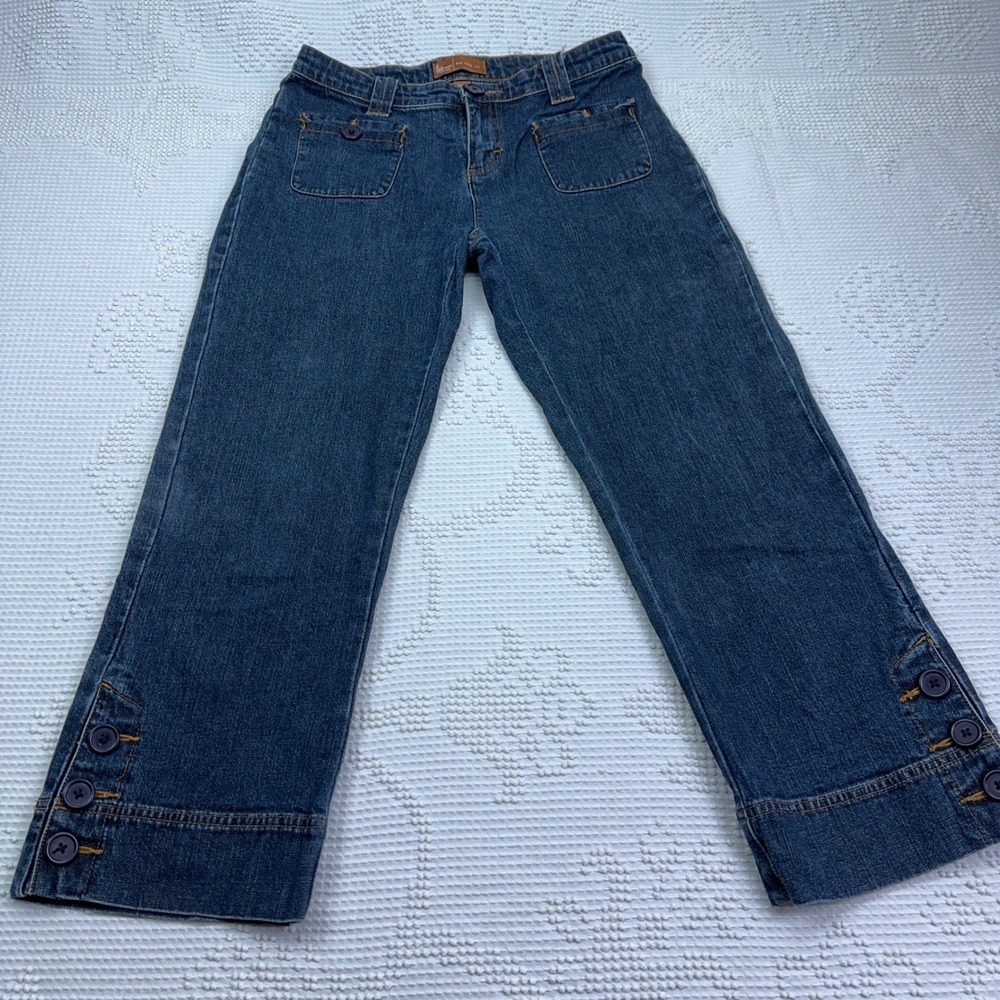 Lee Jeans One True Fit Dark Wash Cropped Capri Pants Button Hem Womens 3/4M